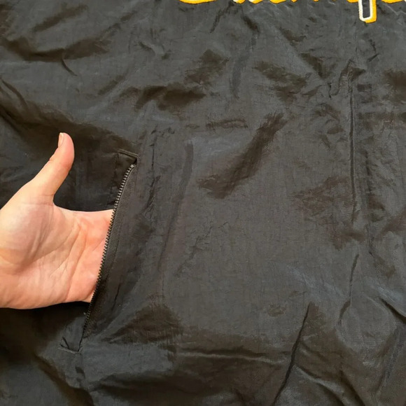 VTG Y2K Champion Windbreaker Sweatshirt Black and Yellow Logo - Mens Size Large - Picture 8 of 10